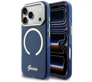 Guess IML Script Metal MagSafe do iPhone 17 Pro Max Niebieski