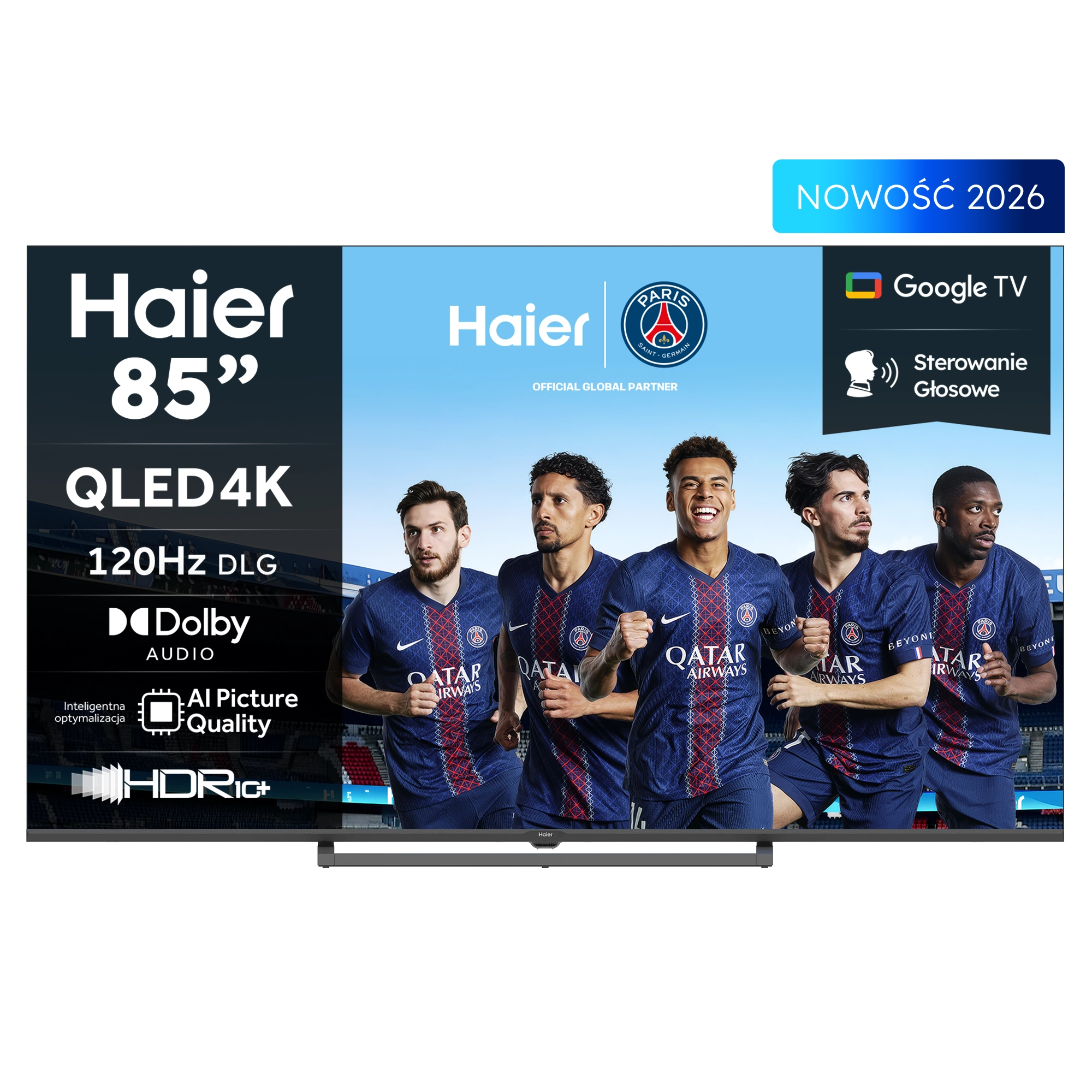 Haier H85S80GUX 85" QLED 4K Google TV Funkcje AI Dolby Vision Dolby Audio HDMI 2.1 DVB-T2
