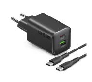 SBS Mini GaN PD USB-C USB-A 65W Czarny + kabel 1,5m USB-C